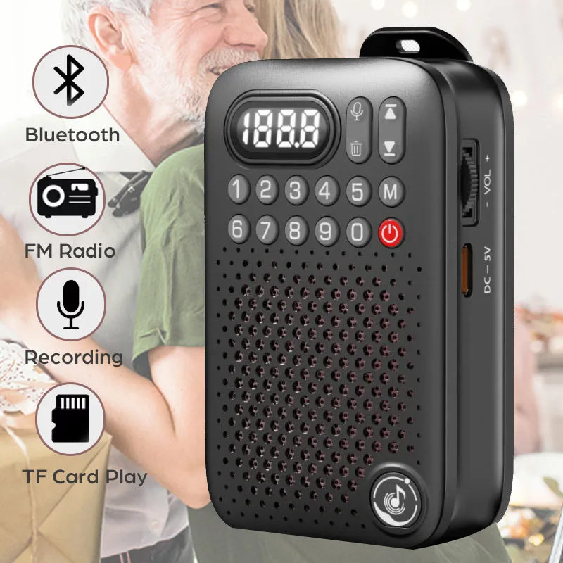 

Мини-карманный FM-радио, высокочувствительный цифровой радиоприемник, беспроводной Bluetooth-динамик со светодиодным дисплеем, запись TF-карты, воспроизведение