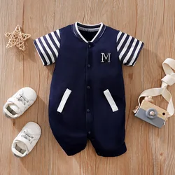 0-18 Baby Jumpsuit Casual Letter Embroidery For Comfortable And Soft Boys And Girls Summer Short Sleeved Newborn Clothes