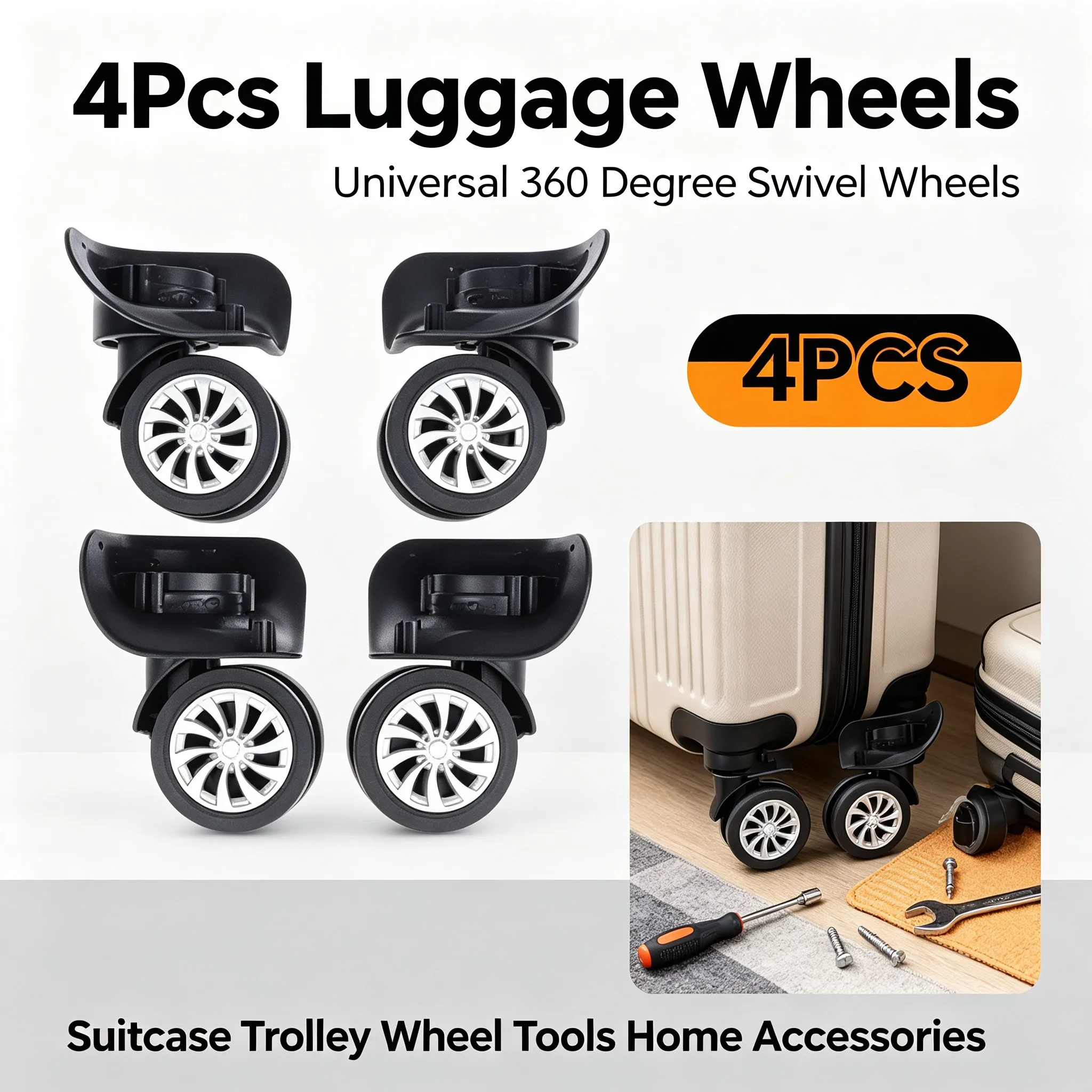 4Pcs Luggage Wheels Universal 360 Degree Swivel Wheels Suitcase Trolley Replacement Parts