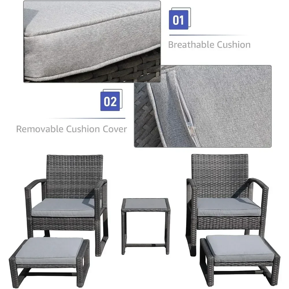 Außen terrasse Korb möbel Set, Allwetter Pe Rattan Stuhl und Ottomane Fuß schemel Set, Couch tisch