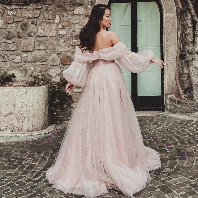 Pink Prom Dresses Sleeves Long Sleeve Prom Dresses Tulle Prom Dresses Pink Evening Prom Dresses Aliexpress