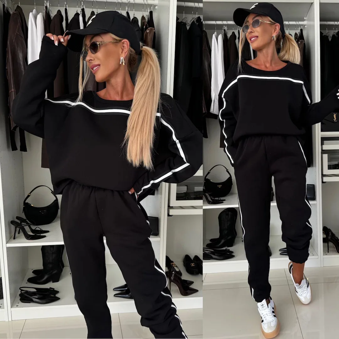 Set Dua Potong Wanita Tracksuit Celana Jogger Y2k Sweatshirt Olahraga Pinggang Elastis Streetwear Celana Set Senada Musim Gugur 2025