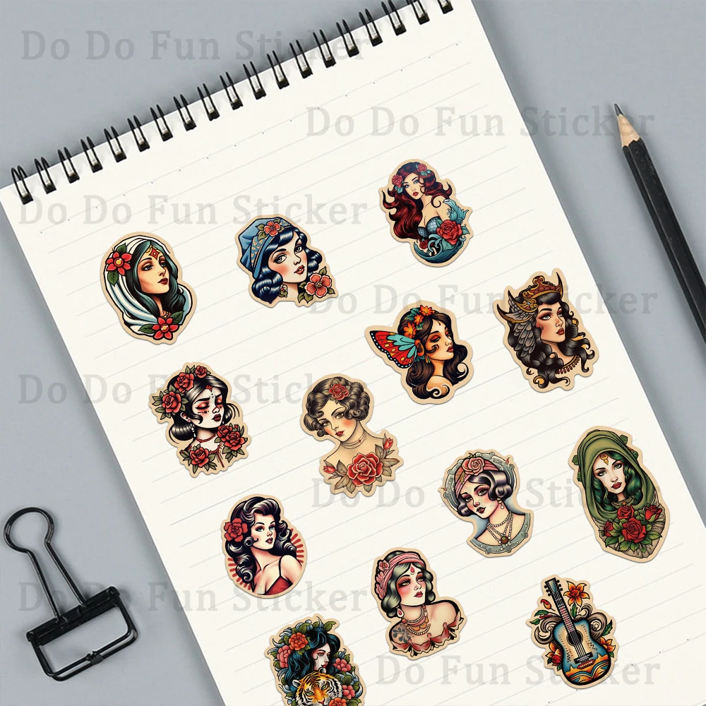 50PCS American Flowers Girl Classic Art Graffiti Stickers Waterproof PVC Personalized Exotic Romantic DIY Decoration Guitar Cup