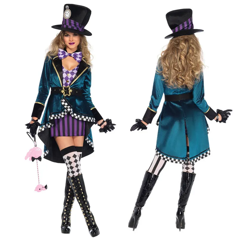 

Хэллоуин Косплей Алиса в стране чудес Безумный Шляпник Костюм для взрослых Женский Волшебник Сценическое представление Традиционный Чи...