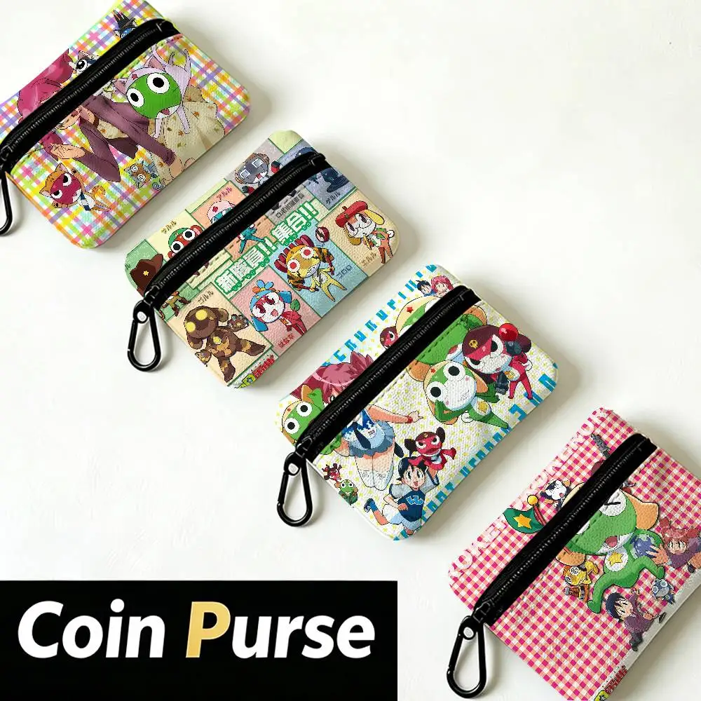 Keroro Frog Cool Gunsou Sergeant Compact Oxford Cloth Coin Purse Detachable Carabiner Hook Portable Key Card Organizer Pouch