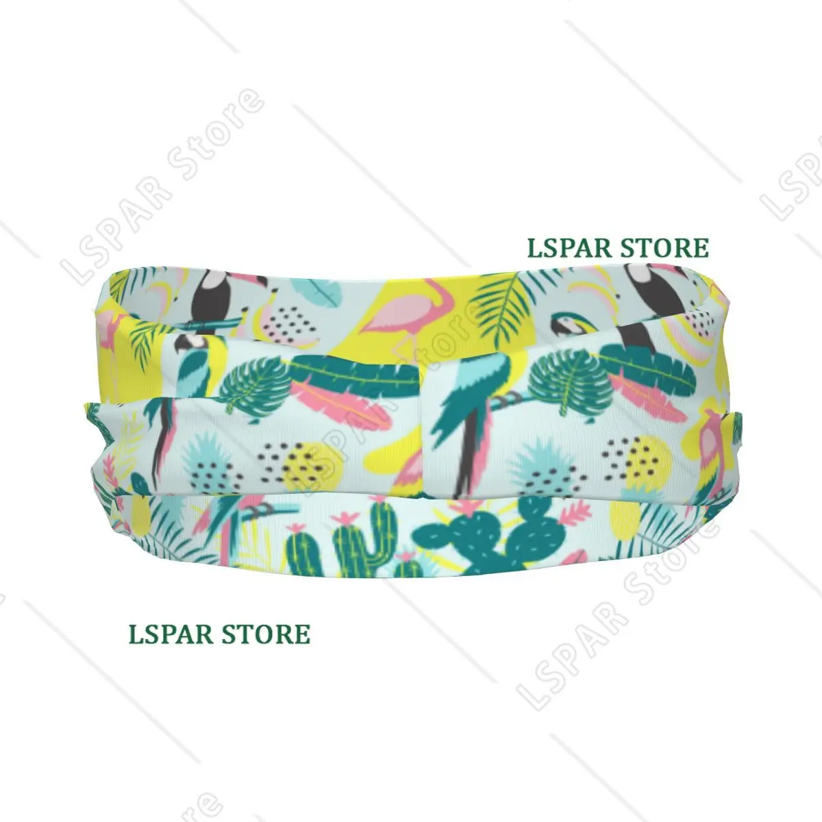 Tropical Toucan Flamingos Parrot Cactuses And Exotic Leaves Elastic Hair Band Yoga Headband Makeup Hair Hoop Headwrap