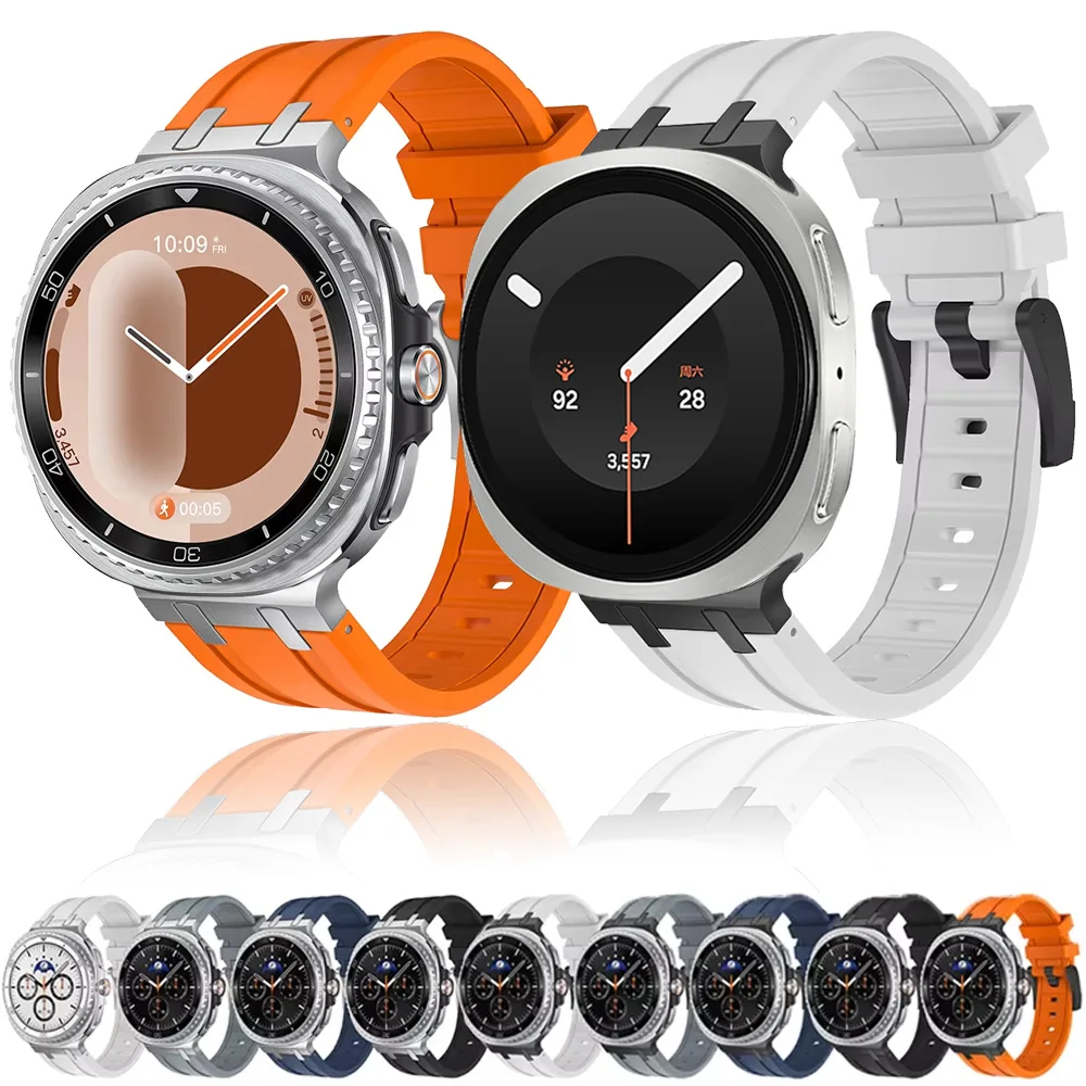 Silicone+Metal Strap For Samsung Galaxy Watch 8 Classic 46mm 8 9 44/40mm Sport Wristband For Galaxy Watch Ultra 2-1 47mm Correa