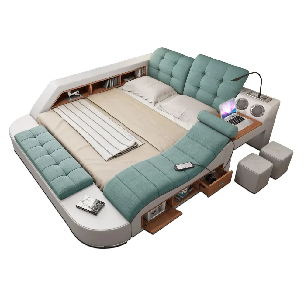 Master Bedroom Smart Tatami Massage Double Bed Modern Multi-functional Storage Bluetooth Speaker Export Leather Art Bed