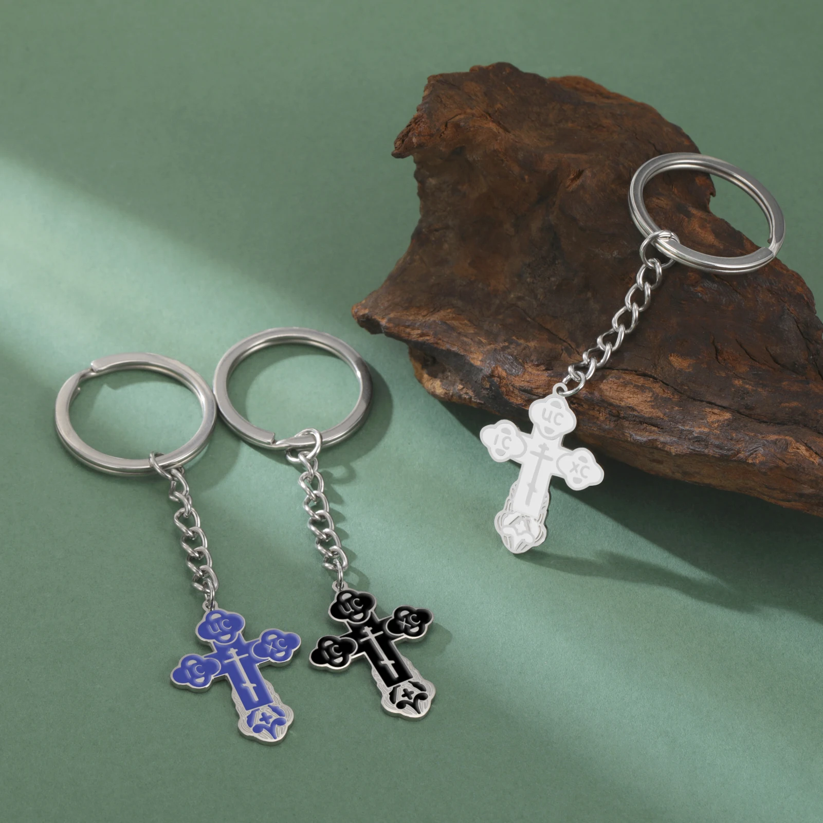 COOLTIME Edelstahl-Kreuz-Anhänger-Schlüsselanhänger, östliche orthodoxe Inschriften, Amulett-Schlüsselanhänger, christlicher Gebetsschmuck – Detail 12