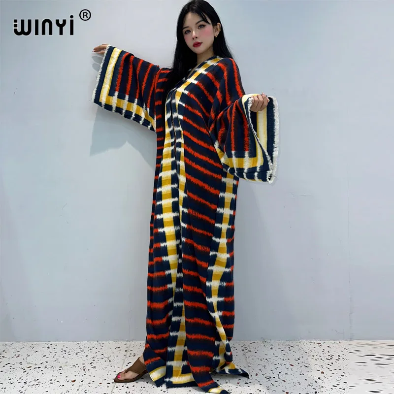 

WINYI winter coat Africa women stripe print tassels Luxury Fur Loose OverCoat Thick Warm long down coat Europe cardigan jacket