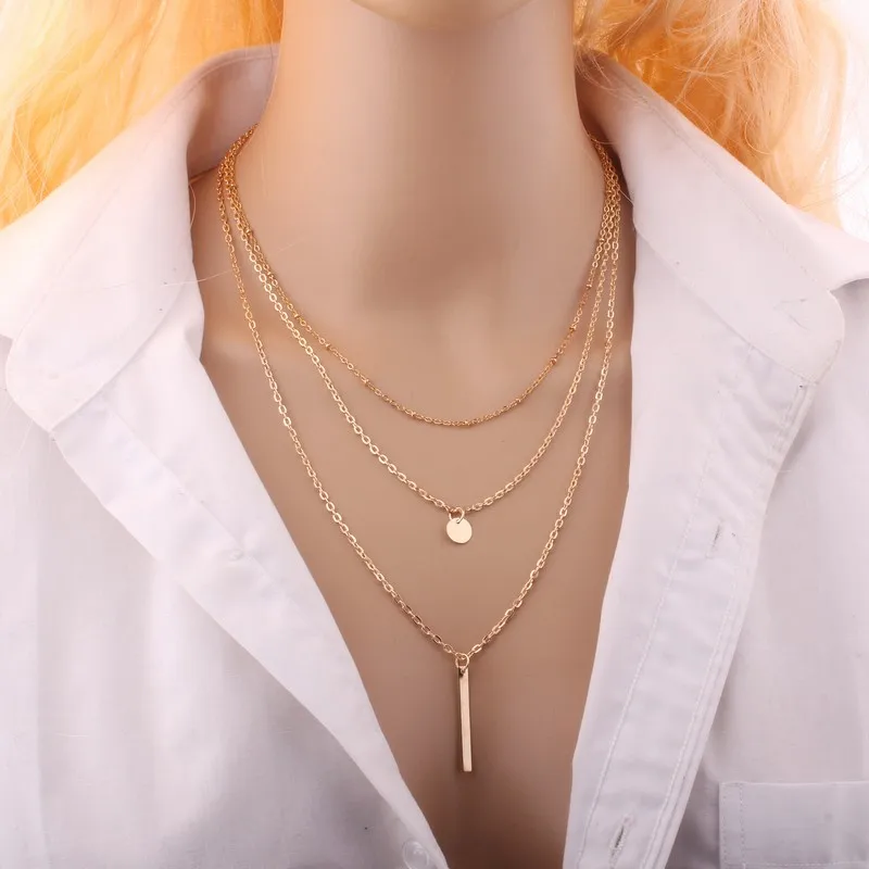 Multilayer Necklace 3 Layered Chain Necklaces & Pendant Women Gold Color Choker Necklaces  3 Layer Chain Jewelry New