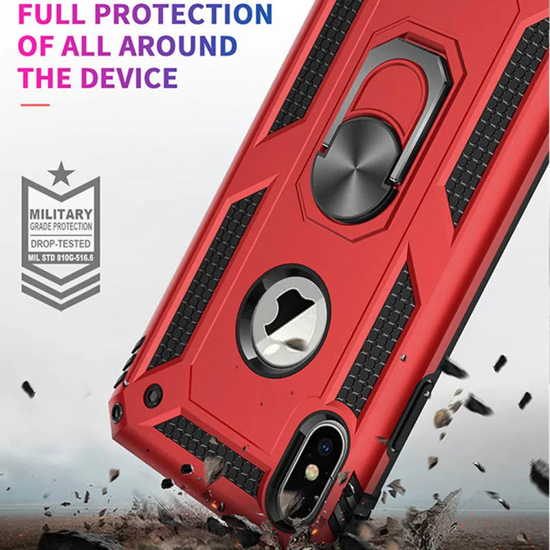 Shockproof Armor Holder Case For iPhone X XS Max XR 7 6 Cases Magnetic Ring Phone Cover For iPhone 6 6s 7 8 Plus Holder Case image 5