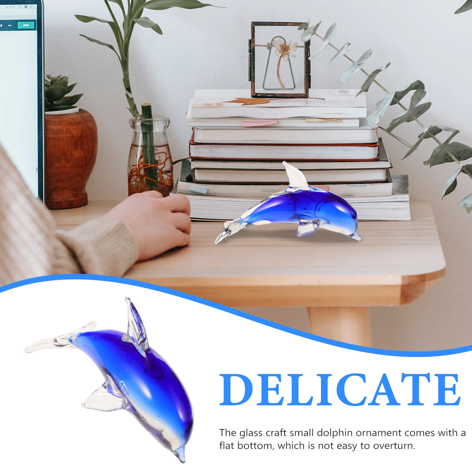 

Exquisite Little Glass Dolphin Ornament Space Saving Desktop Decor for Living Room Study Office Glass Dolphin Decor