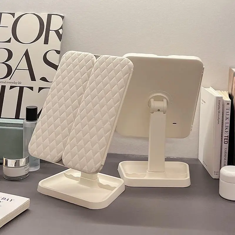 LED-Schminkspiegel für den Schreibtisch mit Licht, Ins-Stil, dreiseitig klappbar, Schlafsaal-Desktop, Schönheits- und Schlafzimmer-Schminkspiegel,