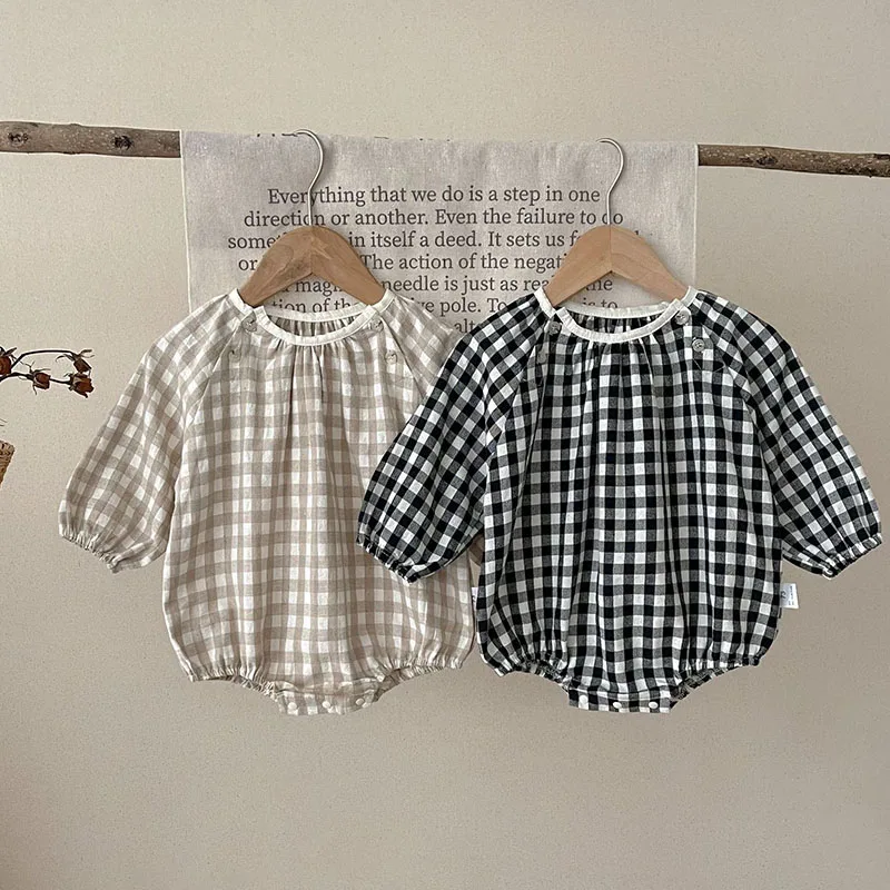 

Autumn Spring 0-24M Children Clothes Newborn Baby Girls Bodysuits Long Sleeved Cotton Plaid Infant Baby Girls Jumpsuit