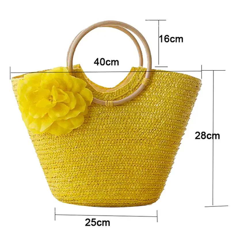 2024 New Rattan Handle Woven Bag Flowers Straw Bag Leisure Vacation Tote Beach Bag For Women Luxury Handbags Designer MXH01