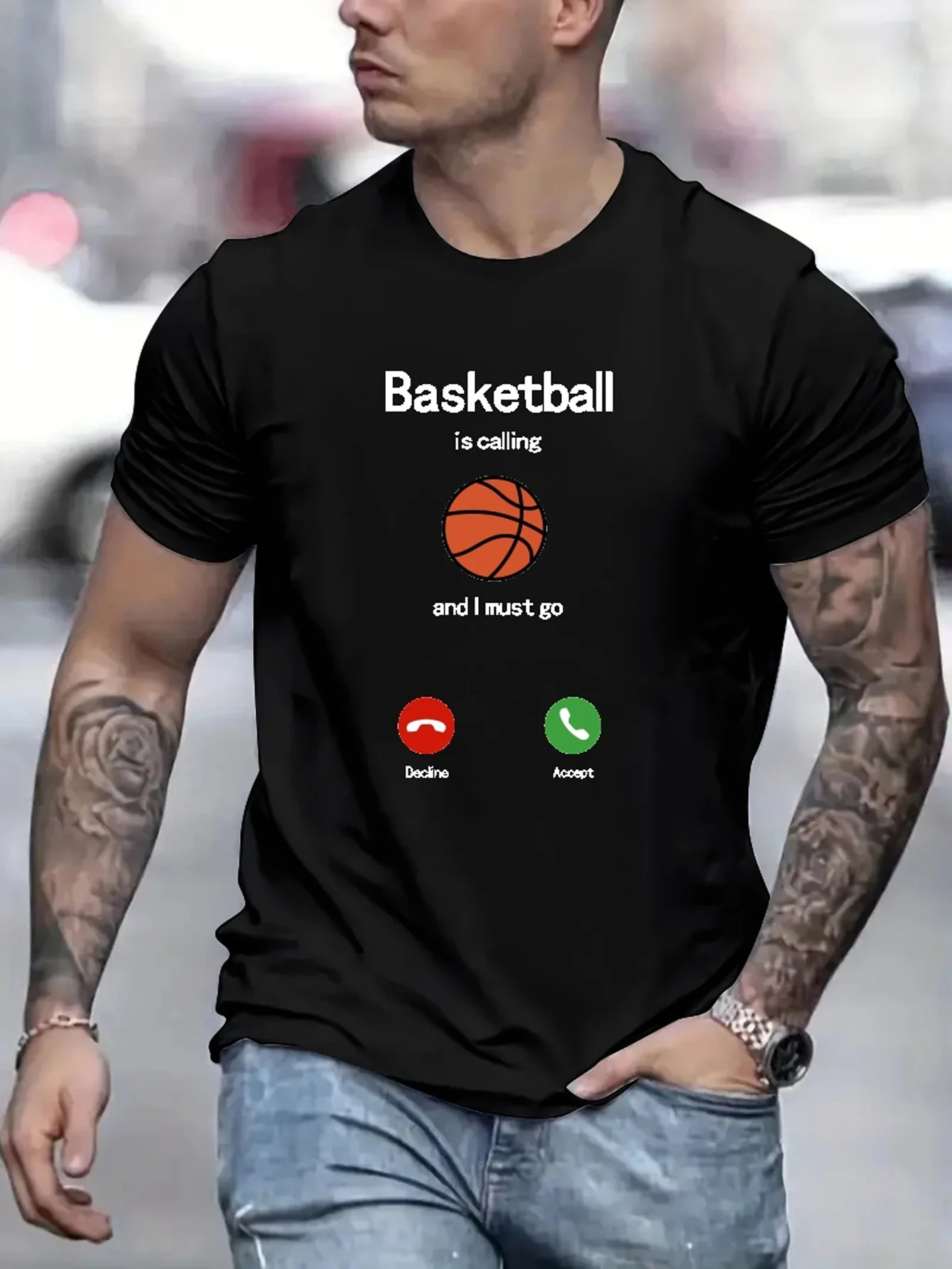 Basketball Calling Creative Pattern Mens T-shirt For Summer Outdoor Stylish Mens Crew Neck Top Regular style Round neckT-shirt