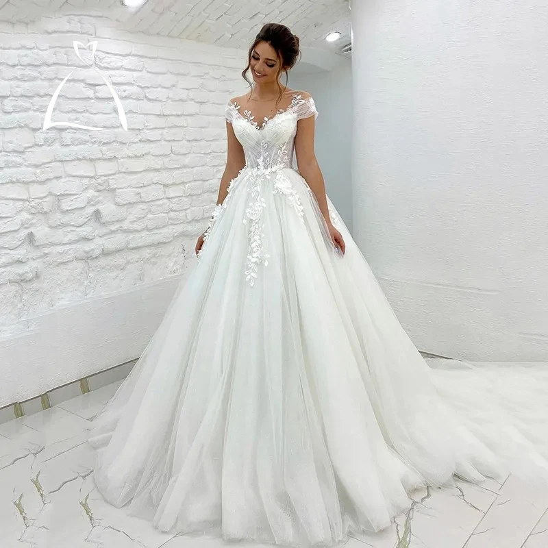 Haohao Princess Wedding Dresses Off Shoulder 3D Lace Applique Ladies Sleeveless Boho Bridal Gowns Vestido De Novia Custom Mariée