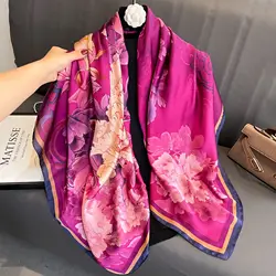 Spring Scarf Women's Luxury Design Scarf Silk Smooth Scarf Soft Muslim Headband Shawl Beach 110x110cm