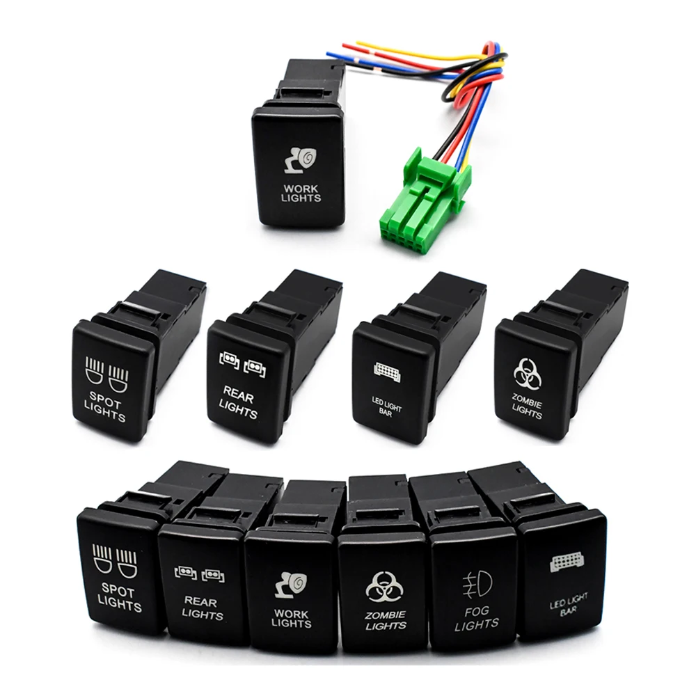 

Для Toyota Landcruiser Yaris RAV4 синий светодиодный светильник с подсветкой, кнопка включения/выключения с кабелем 33x22 мм, задняя противотуманная фара зомби