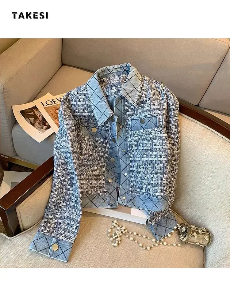 Imagem -02 - Pequena Fragrância Tweed Cabolsa Feminino 2024 Primavera Azul Celebridade Francesa Temperamento Curto Topo Elegante Jaqueta Jeans