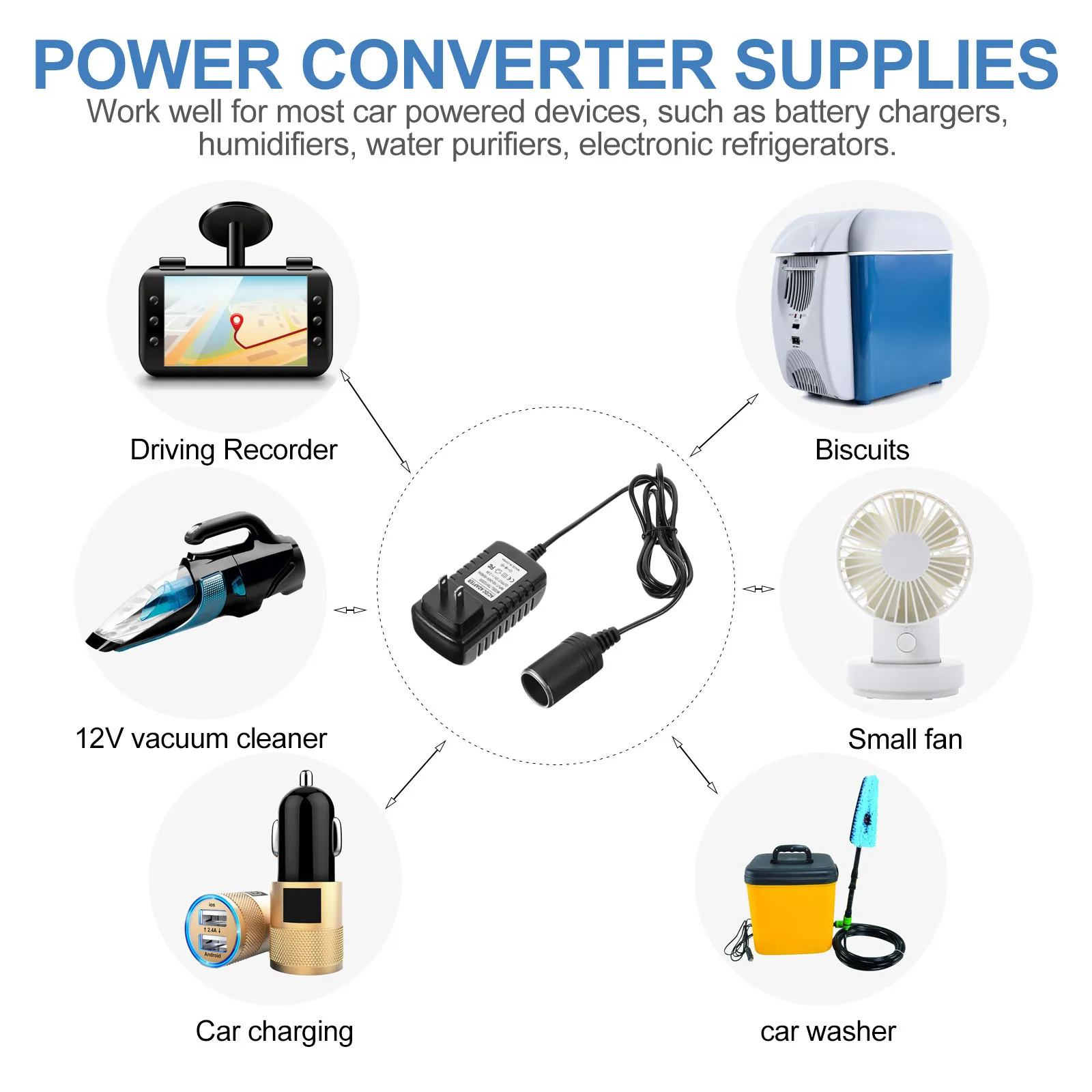 Car Converter 100-240V to 12V Socket Power Adapter Us Plug Vehicle Power Inverter Overload Short Circuit Protection Wide