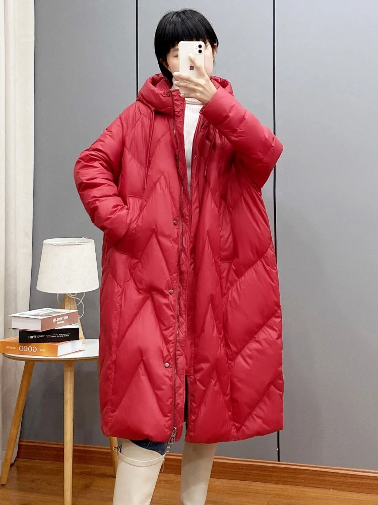 2023 Winter Women 90% White Duck Down Long Jacket Hooded Casual Loose Warm Outwear Female Thick OverSize Puffer Coat