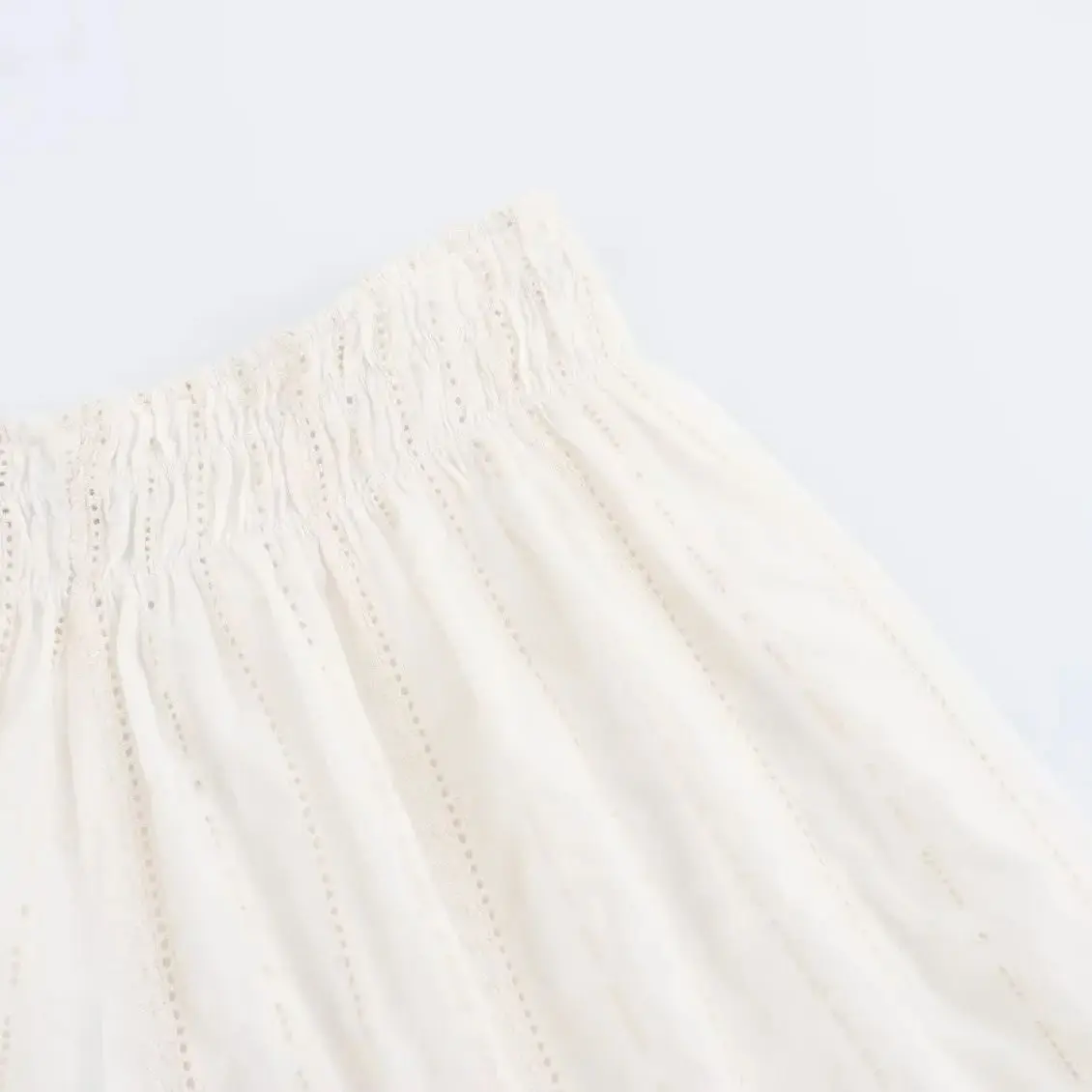 TRAF 2024 Woman Solid Slim Casual Shorts Women Summer Elastic Waist Embroidered Hollow Folds Decorate Shorts For Women