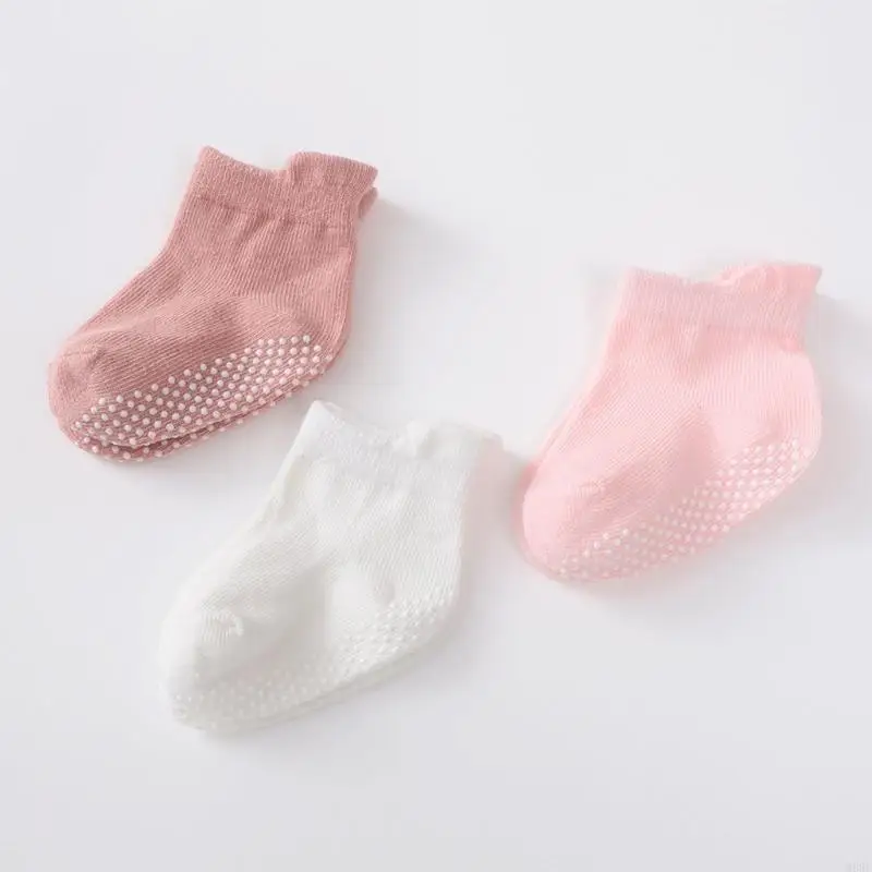 M89C Unisex Baby Socks with Slip Resistant Soles Solid Color Newborn Sock Comfortable