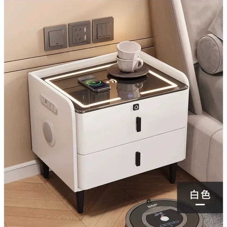 Smart solid wood bedside table Bedroom Modern simple bedside table Internet celebrity Multifunctional light luxury wireless char