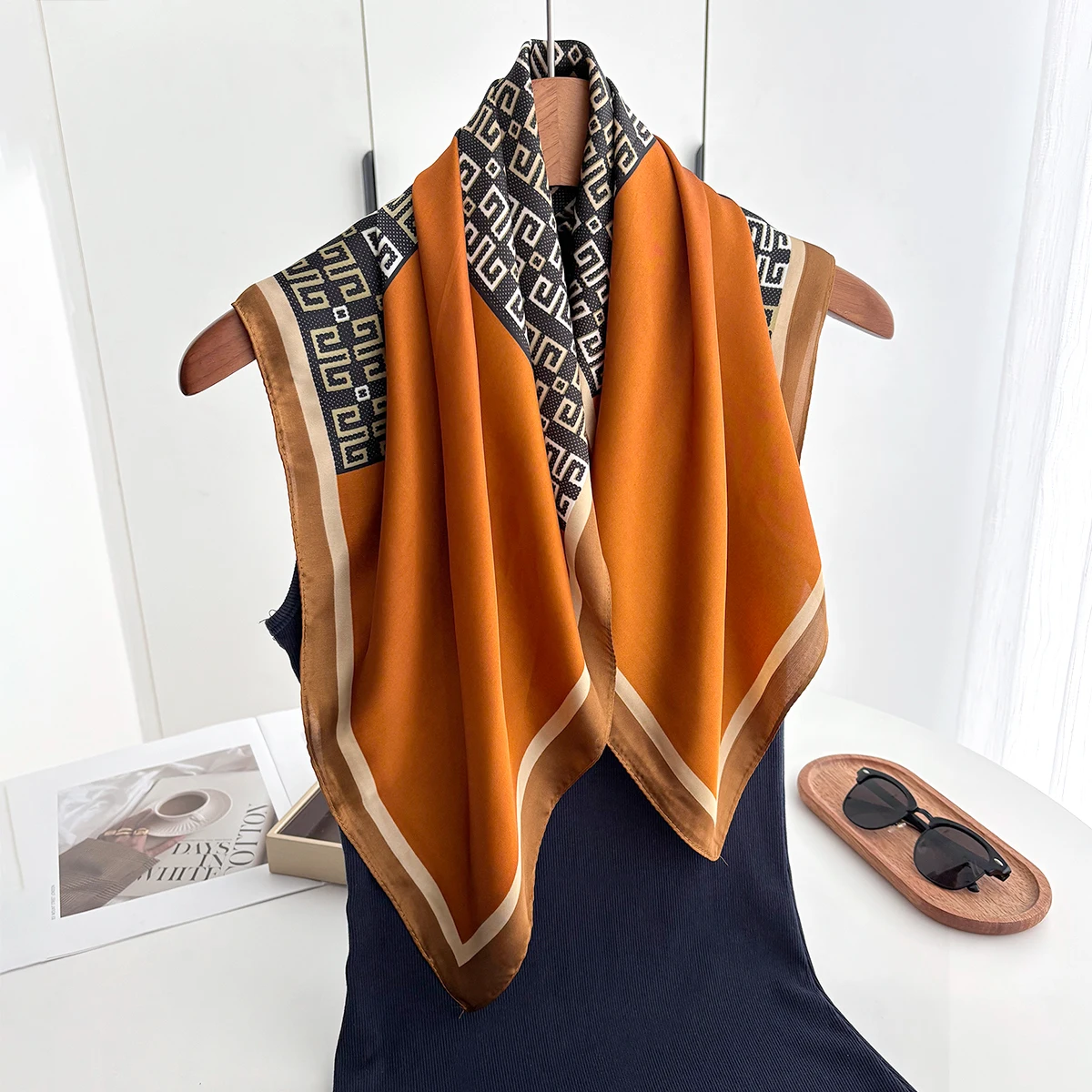 Women Luxury Square Scarf Feeling Neckerchief Lady Foulard Hairband Lady Ribbon Spring New Shawls Wraps view 2