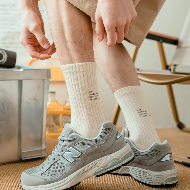 Men'S Stockings Solid Color Letter Cotton Socks Sports Leisure Long Tube High Resilience Socks Men Uniform Size Basketball Socks