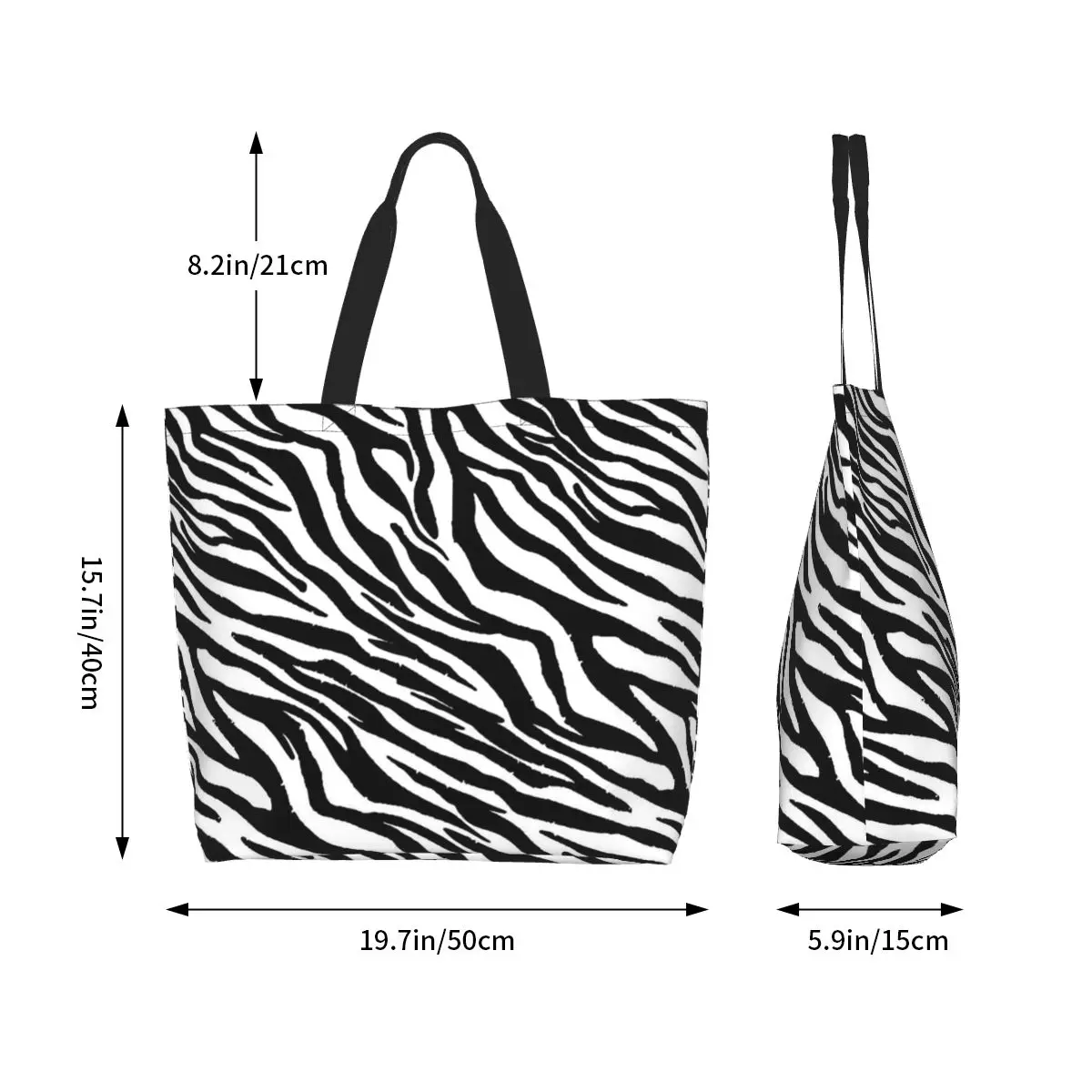 Zebra Pattern Retro Shopping Tote Bag Canvas Large Capacity Shoulder Bags Shopper Grocery Handbag for Women