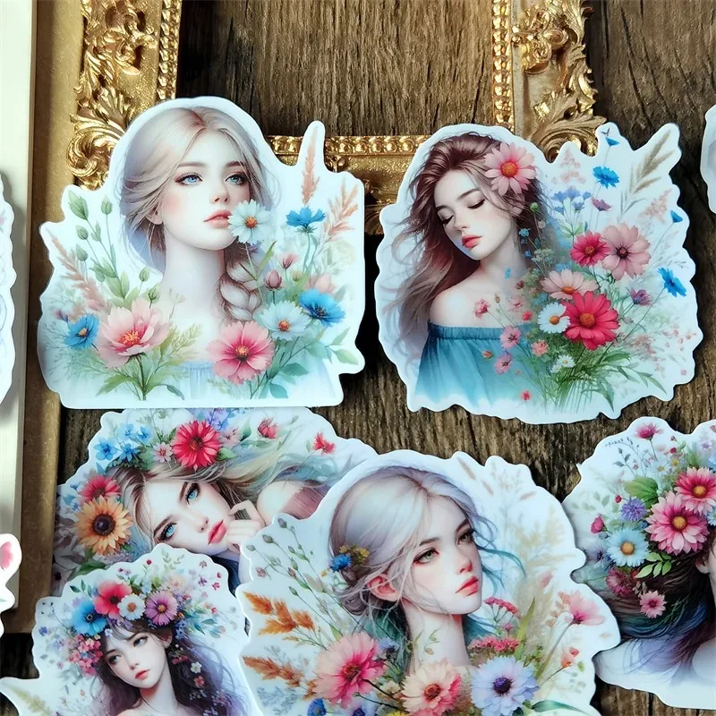 

Cute Hand-painted Female Protagonist Is Spring Flower Girl Colorful Decoration Sticker Diy Ablum Diary Waterproof Scrapbooking