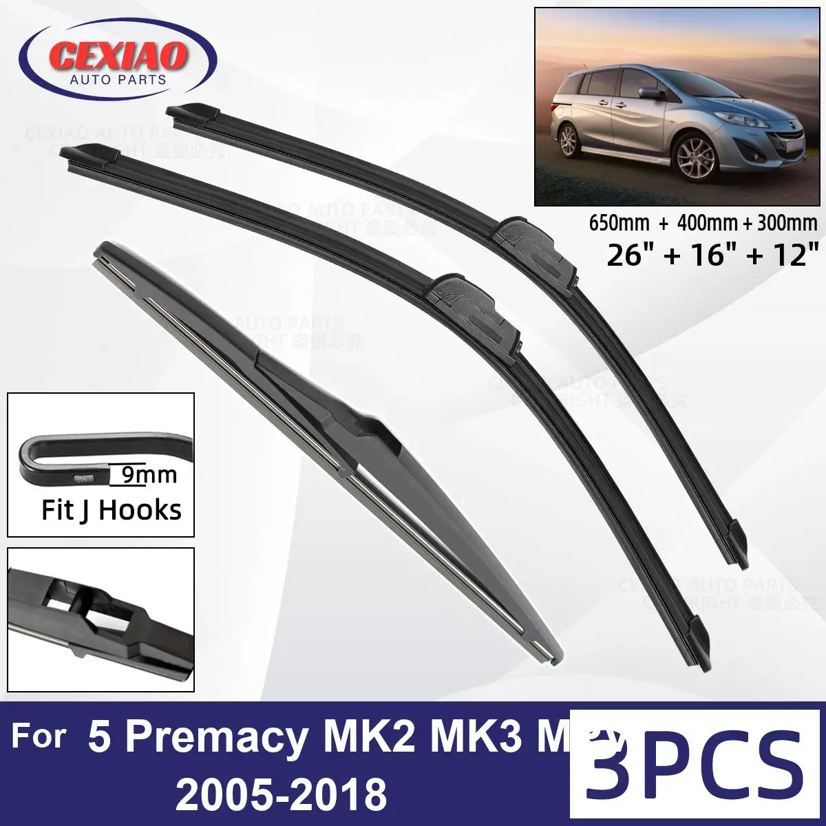 For Mazda 5 Premacy MK2 MK3 MPV 2005-2018 Car Front Rear Wiper Blades Soft Rubber Windscreen Wipers Auto Windshield 26