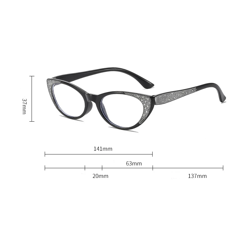 Katzenaugen-Lesebrille für Damen, Transparent, Bling, Anti-Blaulicht, Korrekturbrille mit Sehstärke +1,0 +1,5 +2,0 – Detail 5