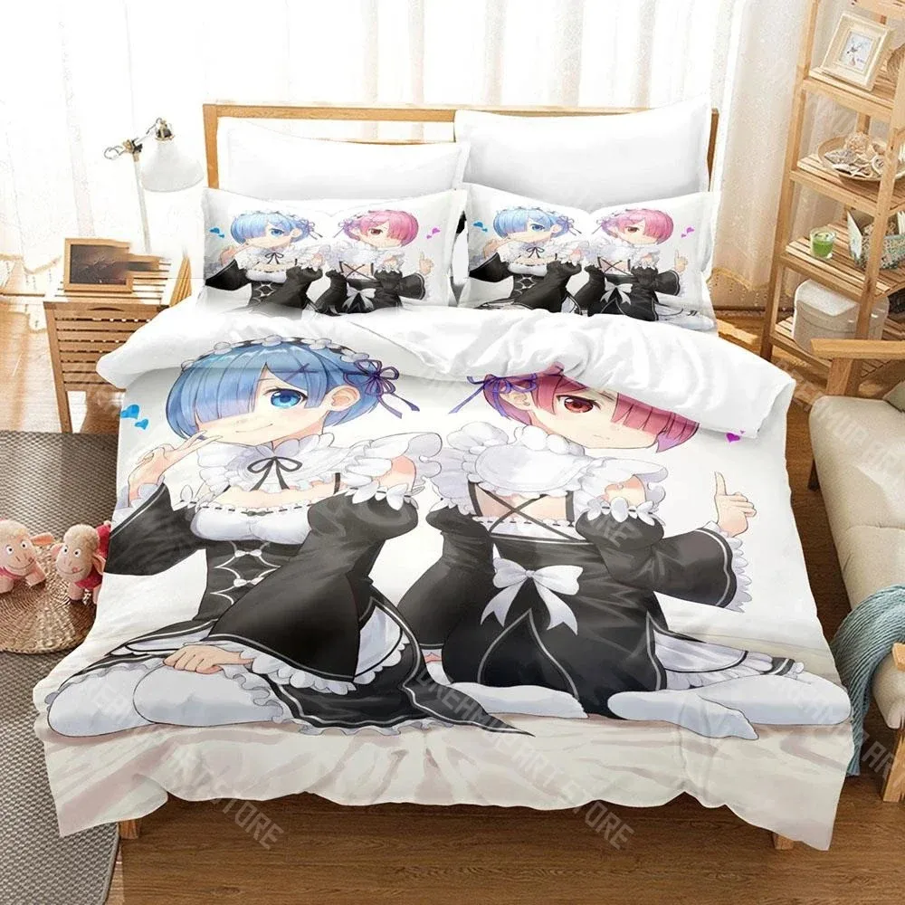 Re ZERO Starting Life in Another World Rem Emilia Bedding Set Boys Girls Duvet Cover Twin Queen King Full Single Double Sizes