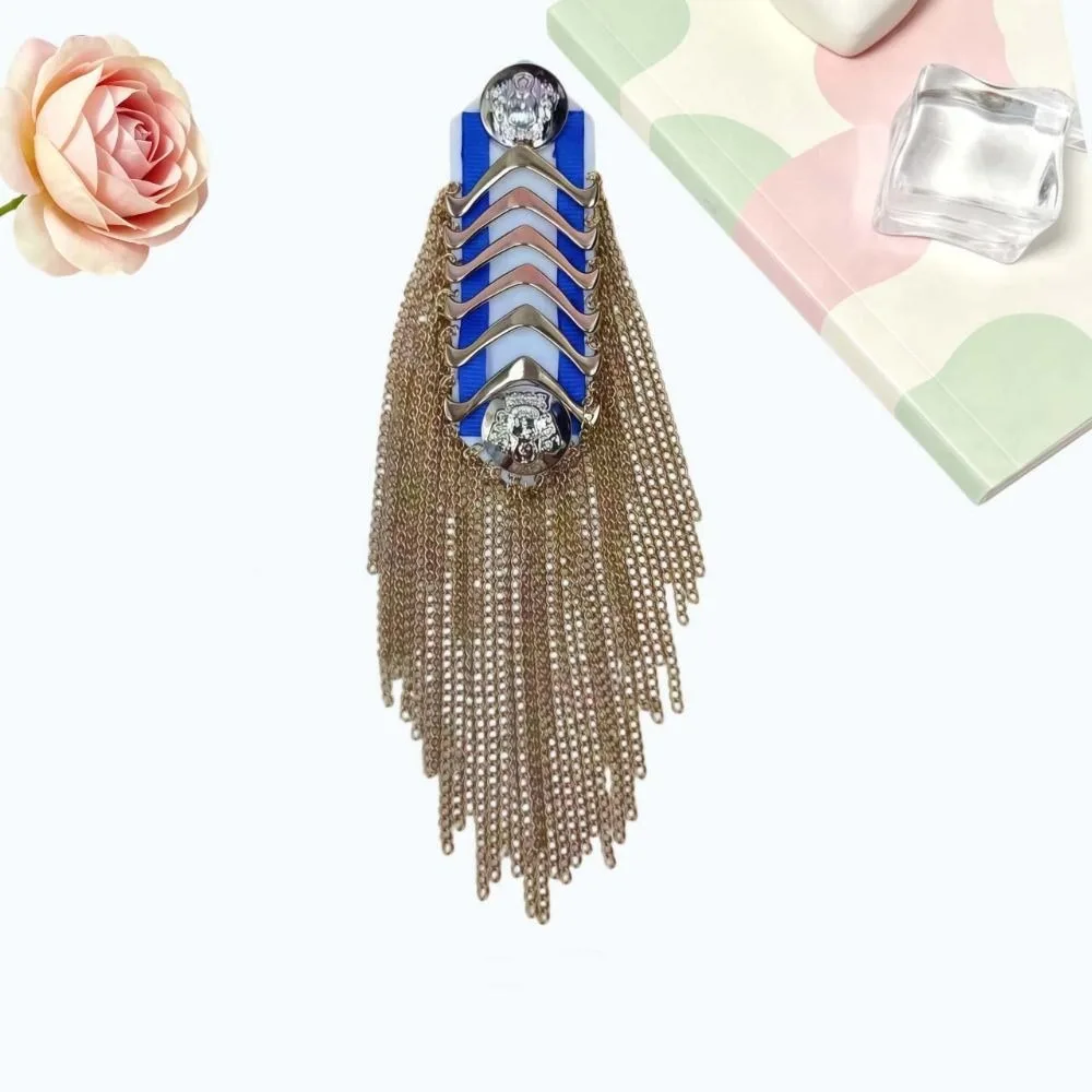 Metallic Fringe Epaulet Brooch Shiny Detachable Metal Chain Pin Durable Gothic Shoulder Tassel Badge Celebration