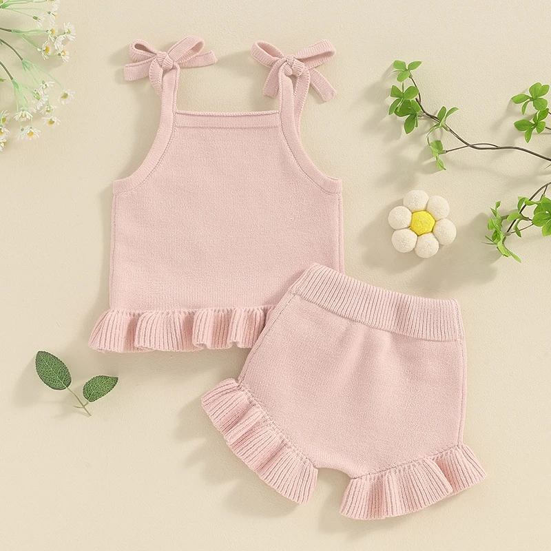 Toddler Baby Girl Summer Clothes Ribbed Sleeveless Button Front Cami Tops and Shorts Infant Outfits Set