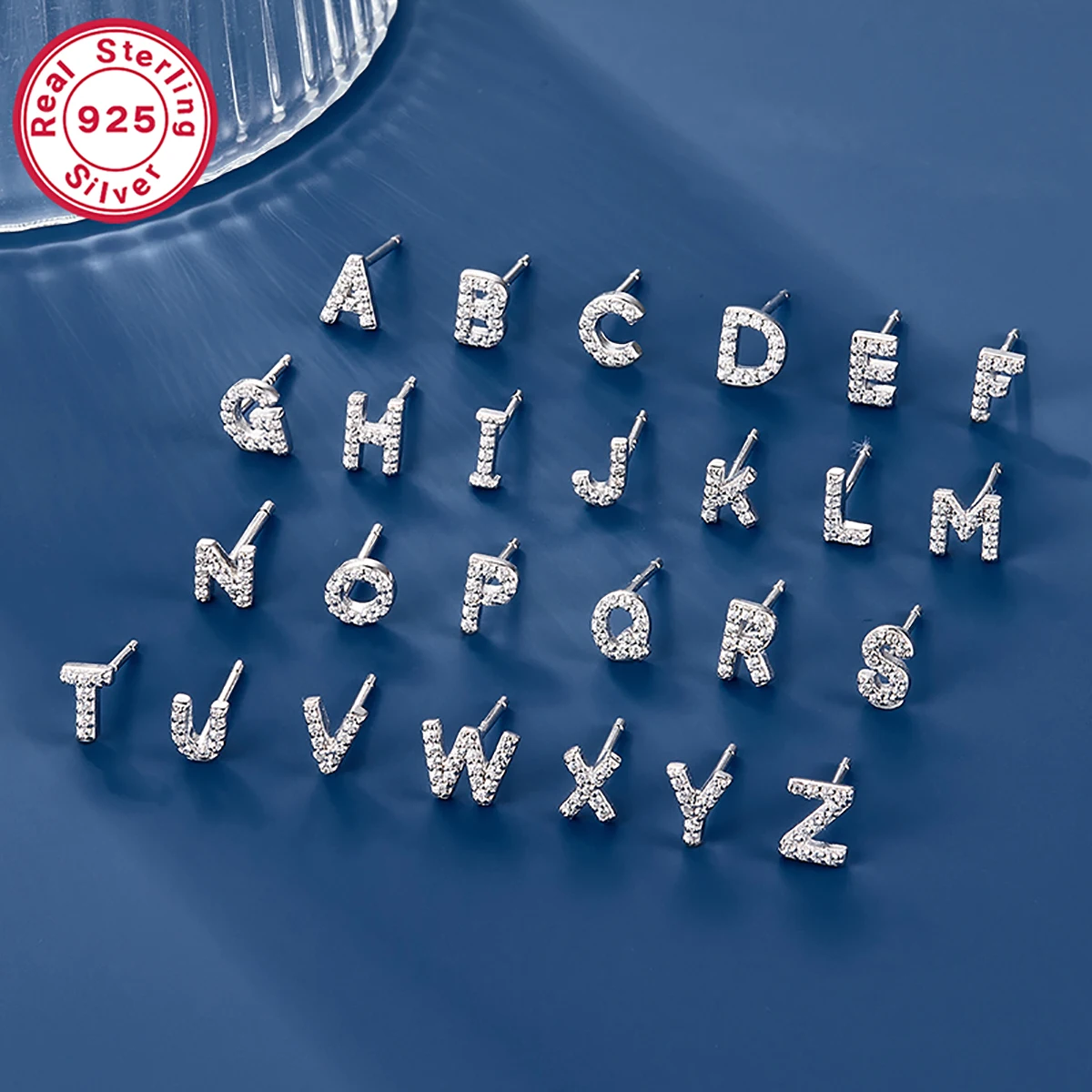 A pair of s925 sterling silver fashion exquisite 26 English letter inset zircon earrings, suitable for women daily wear earrings