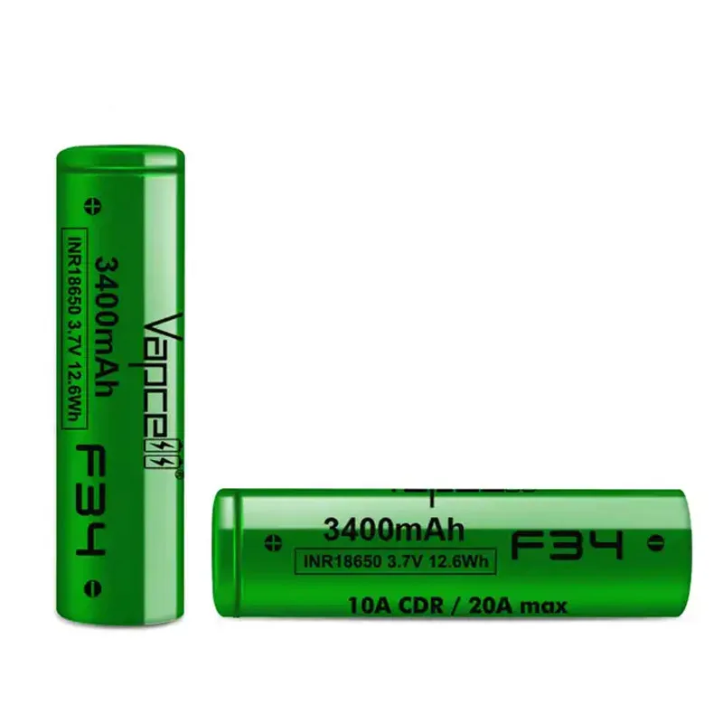 Original Vapcell F34 INR 18650 Battery 3400mAh Capacity CDR 10A Max 20A 3.7V Lithium-ion Battery For VapeMod Battery Pack Toys