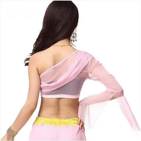 New arrival crystal cotton and mesh belly dance top momen single sleeves belly dance body tops sexy top 9 colors