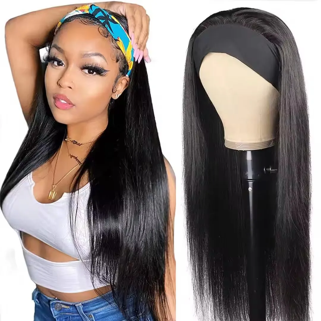 Cheap Machine Made Straight Human Hair Headband Wigs 150% Density Bone Straight Headband Wigs 100% Human Hair Wig For Women