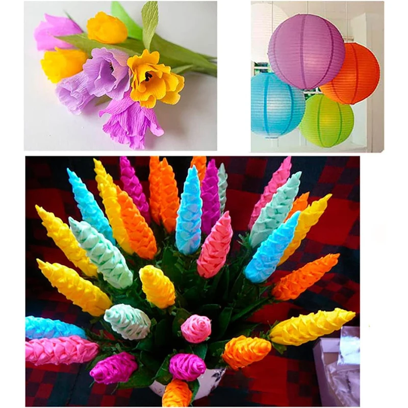 10pcs Soft Crepe Papers Colorful Tissue Papers Crepe Flowers for DIY Craft Projects, 50 X 100cm