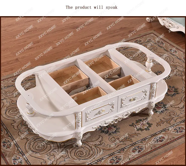 AA solid wood carving flower paint drawing gold and silver living room coffee table