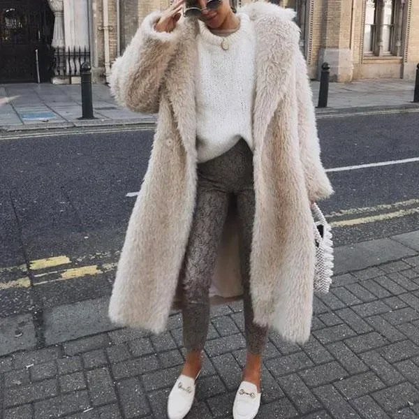 

Fall Winter Streetwear Women Fur Wool Blends Trench Coat Overcoat Female Thicken Long Coat Outerwear Womens Fashion Windbreaker