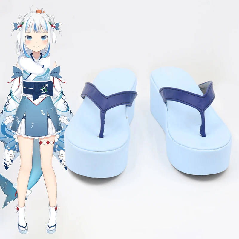 Anime VTuber Gawr Gura Cosplay Shoes Faux Leather Flip Flop Role Play Accessories For Women Girls