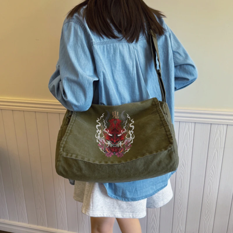 حقيبة كتف كلاسيكية للرجال مطبوعة من القماش الكتاني ذات سعة كبيرة حقيبة كروس للسفر اليومي حقيبة ساعي البريد للرجال