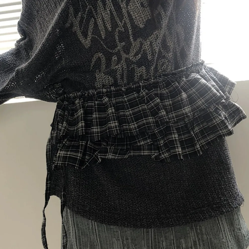 

Многослойная одежда в стиле хип-хоп, клетчатая юбка, удлинитель рубашки, милый хип-шарф на шнуровке, корейский стиль, Y2K, пояс с рюшами по краям, джинсовый декор