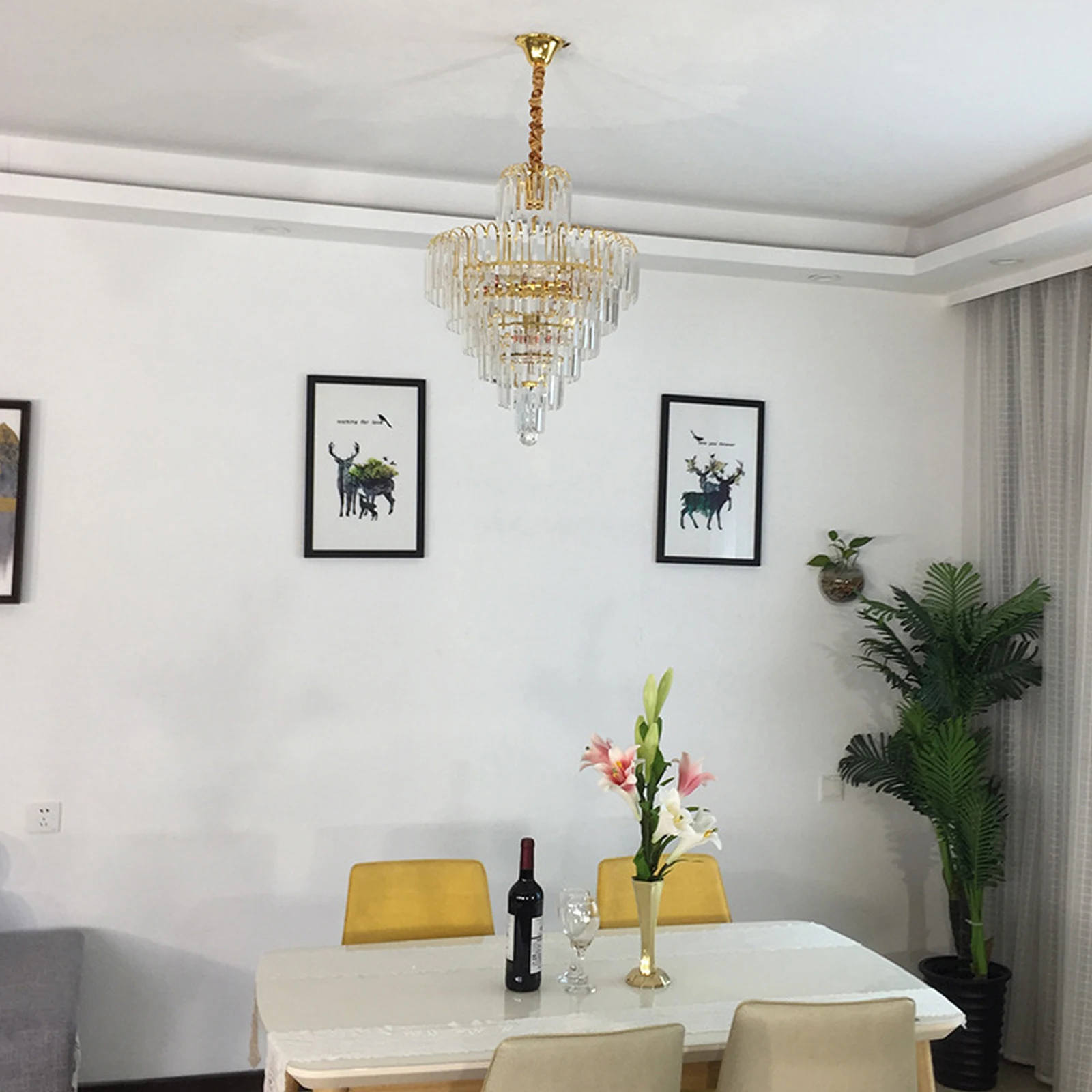 Elegant Crystal Modern Droplet Ceiling Lamp Pendant Lighting Fixture Waterfall Hanging Chandelier